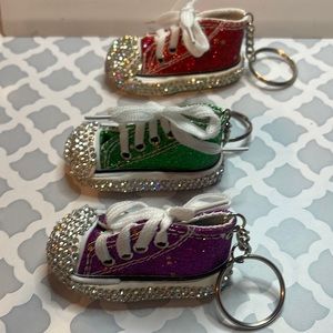 3 Sneaker Bling Purse charm/ back pack charm/ key charm 1 purple 1 green 1 red